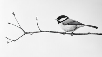 Monochrome bird perched on a branch.