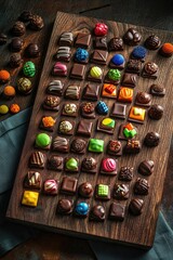 Wooden Cutting Board with Chocolates
