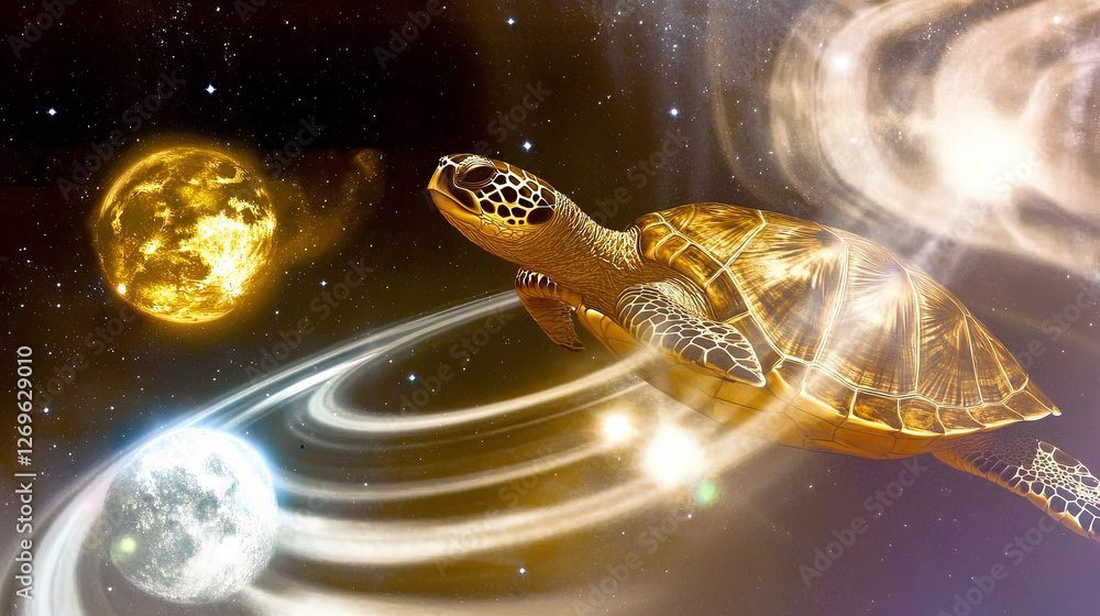 Poster cosmic turtle gliding through the wonders of astral space and celestial bodies