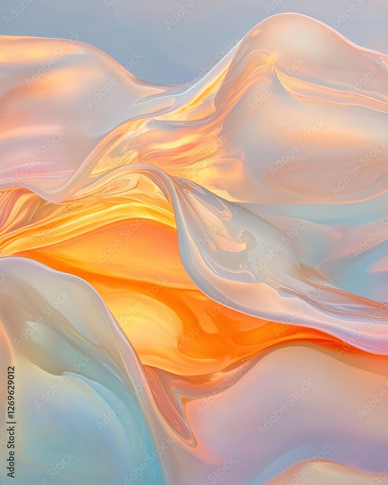 Poster flowing abstract waves digital art soft colors artistic environment close-up view serenity concept