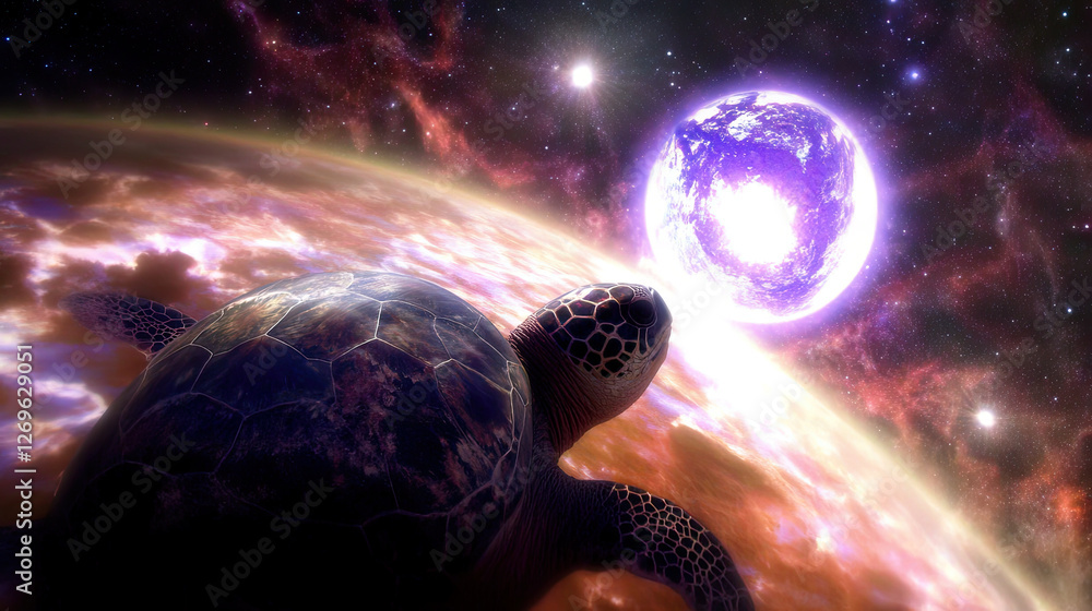 Aufkleber turtle gliding through the cosmos in a vibrant display of astral wonders and celestial beauty