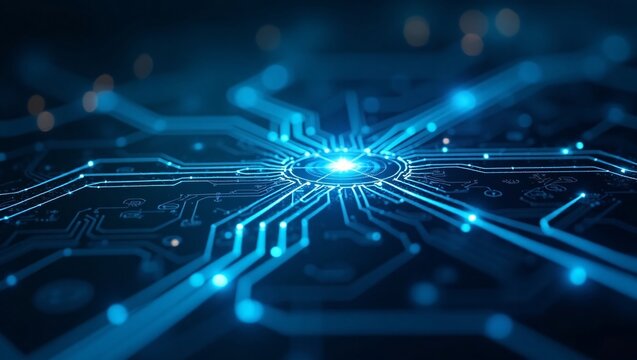 Internet Data and Blockchain. Futuristic Comcept. Artificial intelligence microchip. AI chipset on circuit board. Future technology	
