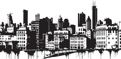 Obraz premium City landscape. Different buildings on street, outline cityscape hand sketch, flat houses. Hand drawn vector illustration