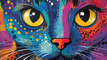 Whimsical Cat Portrait, Art Studio, Pop Art Style, Colorful Environment, Close-Up View, Playful Concept