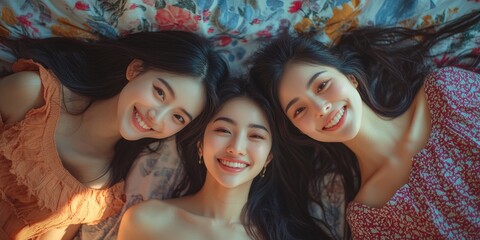 Obraz premium Three women sleeping on bed