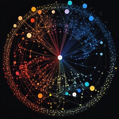 Circular data network visualization with color-coded nodes and connections