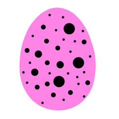 Pink cartoon dinosaur egg with black circles. Children's illustration. Bright element for  cheerful and joyful mood. One icon isolated on  white background.