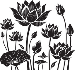 Continuous line drawing of lotus flower. One line drawing background. Vector illustration