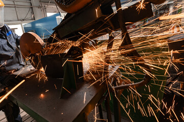Metal cut sparks at the factory