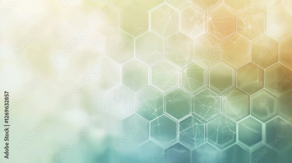 Poster abstract hexagon pattern background with soft pastel colors and network connections.