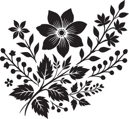 a set of black and white flowers on a white background