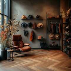 Cozy interior with stylish furniture and autumnal decor elements
