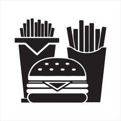 Fast food menu meal combo black and white icon vector