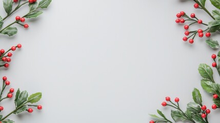 Fototapeta premium Festive red berries decoration minimalist setting floral arrangement elegant environment top-down view seasonal concept
