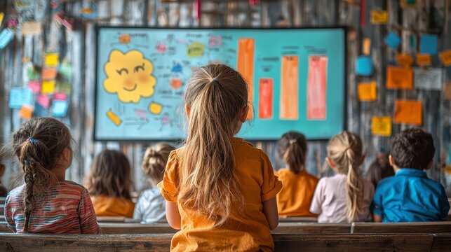 Interactive learning experience of school children classroom educational activity engaging environment back view learning atmosphere