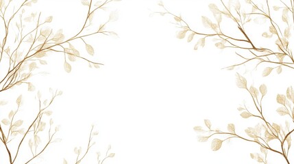 Delicate Gold Vines Botanical Arrangement, Aesthetic Design, White Background, Elegant Decor, Symmetrical Layout