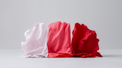 Draped fabrics, red, pink, white, studio backdrop, textile texture