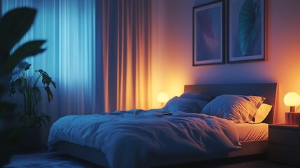 A stunning boho bedroom infused with warm colors and greenery image