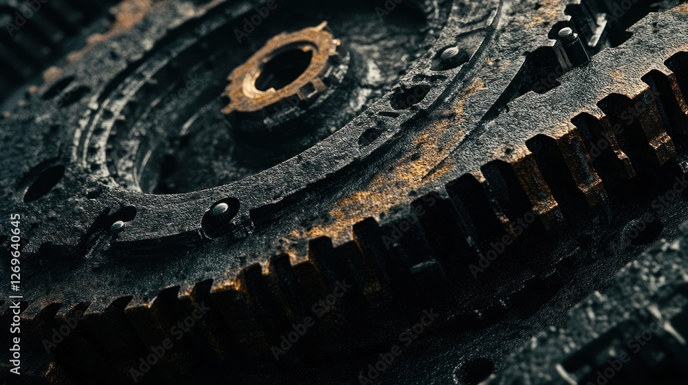Aufkleber rusty gears interlocking complex machine parts