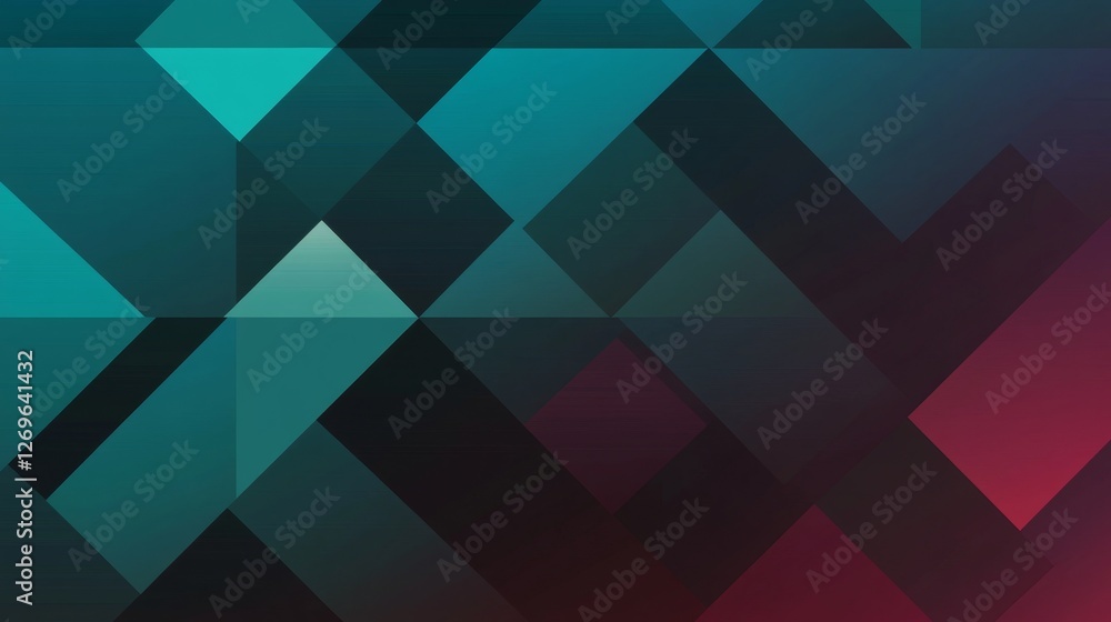 Poster abstract geometric pattern of overlapping triangles in teal and maroon