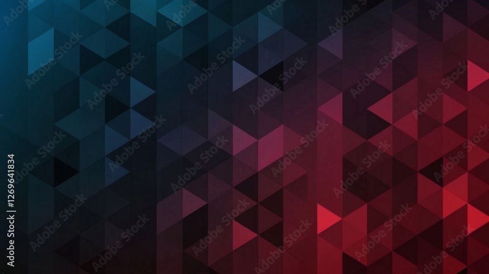Poster abstract geometric pattern of triangles in dark red and blue