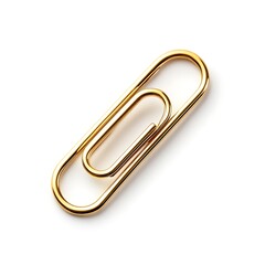 Golden Paper Clip Stationery Office Supply, Isolated on White white Background