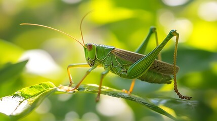 Fototapeta premium green color grasshopper insect arthropod
