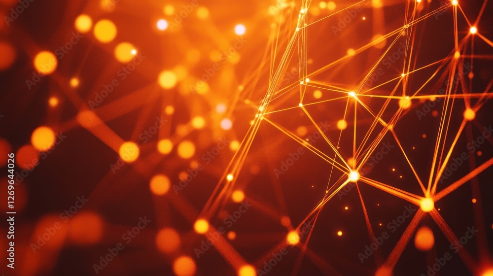 Poster Abstract orange network featuring glowing nodes and connected lines