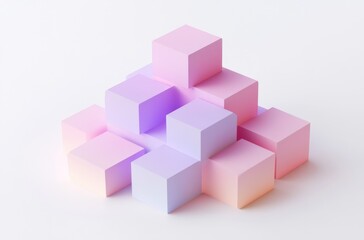 Pastel cubes pyramid on white background; abstract geometric composition