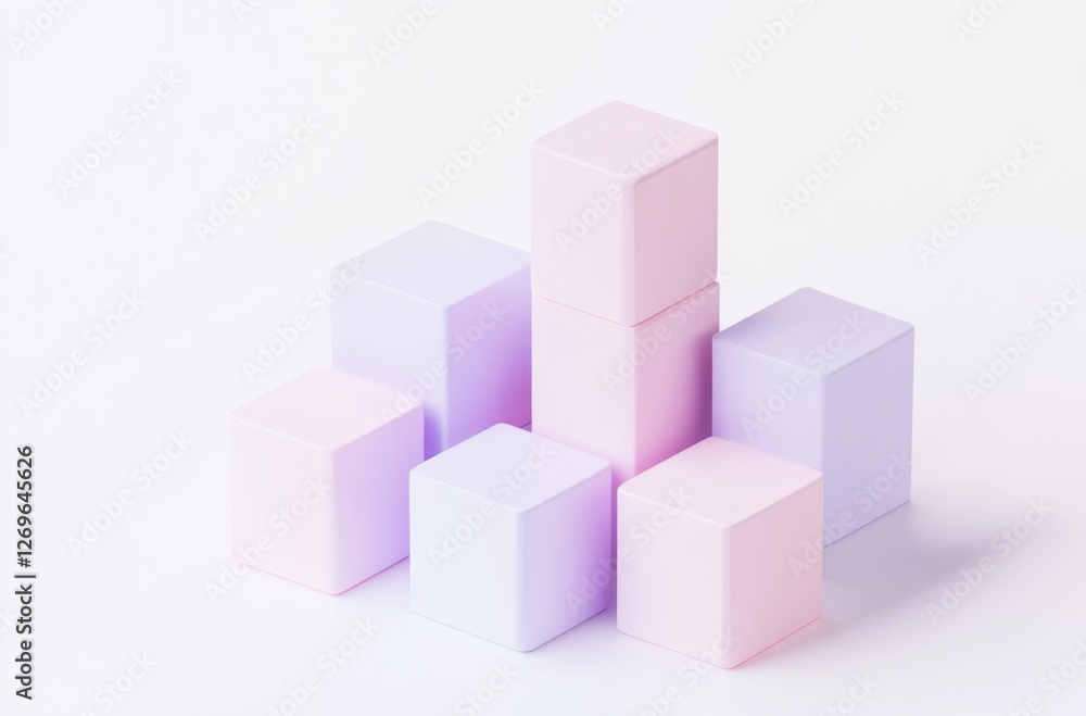 Poster pastel colored blocks arranged in a graph-like formation on a white background