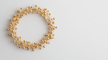 Elegant golden wreath decoration minimalist design home decor aesthetic background close-up view seasonal concept