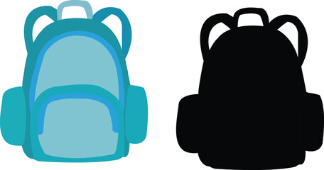 School backpack. Black and white rucksack. Front view travel bag. 3d vector mockup isolated. Illustration of school backpack, bag and schoolbag