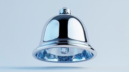 Shiny silver bell ringing studio setup 3d render minimalist design close-up sound symbolism