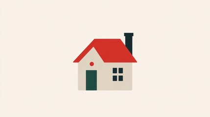 Simple house icon, red roof, white background, home design