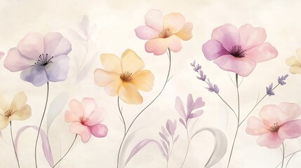 Watercolour illustration of blooming flowers, spring background illustration.