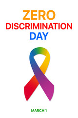 Zero Discrimination Day vector illustration with a symbolic ribbon, promoting equality and inclusivity. For Zero Discrimination awareness campaigns.