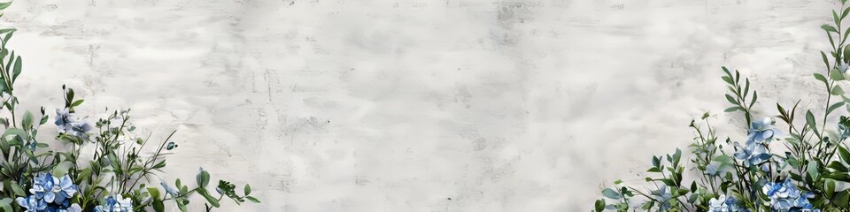 Obraz premium Pale Grey Watercolor Background With Elegant Floral Outlines, Wildflowers, And Grass With Copy Space