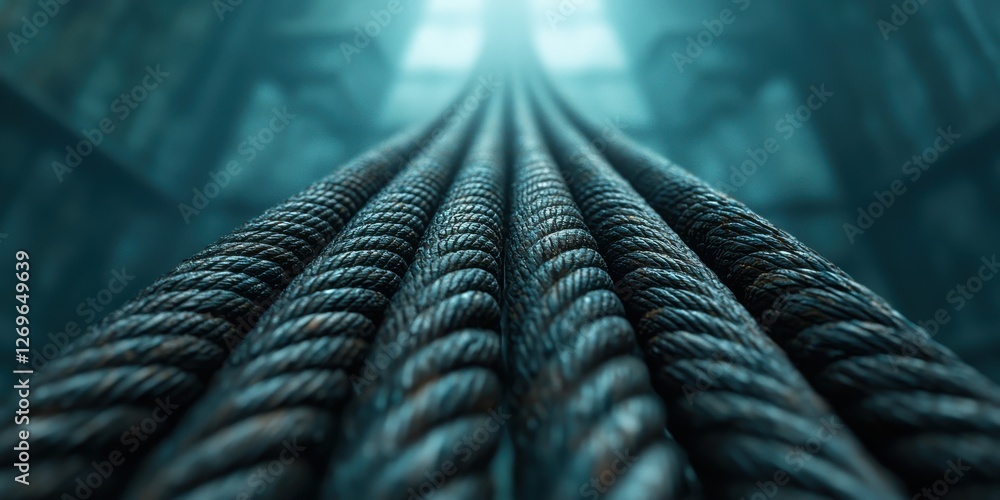 Aufkleber the length of the cable. ropes extending into a mysterious, dimly-lit space create a captivating per