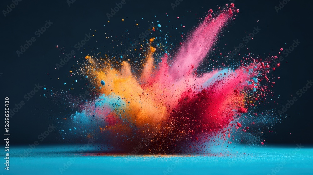 Poster dynamic color explosion event studio dark background close-up artistic expression