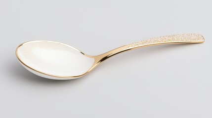 Elegant gold-plated spoon kitchen setting product photography minimalistic style close-up view luxury dining