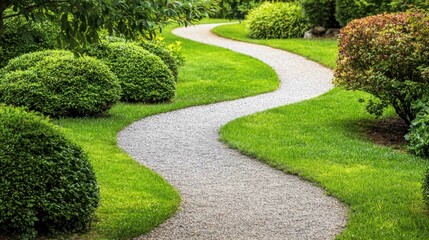Overhead View of a Meandering Gravel Path Surrounded by Greenery