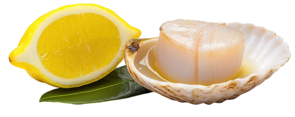 Delicious scallop with lemon slice a transparent background culinary art gourmet food studio setting