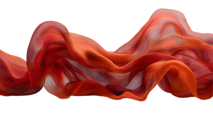 Red Orange Fabric Drape Flowing Silk Texture, Elegant Sheer Background for Design, isolated on transparent background.