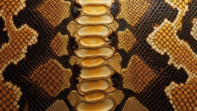 Close-up view of a beautiful python skin showcasing intricate patterns and textures in natural light