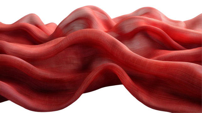 Red Fabric Drapery Elegant Waves Texture, Smooth Silk Background for Artistic Design, isolated on transparent background.