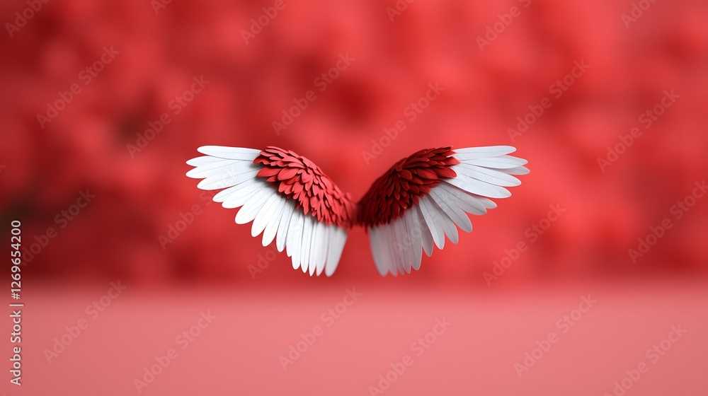 Poster captivating display of red and white wings in an artistic setting nature-inspired imagery vibrant co