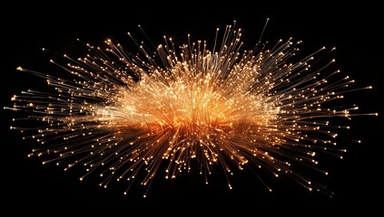 Exploding golden light rays against black background