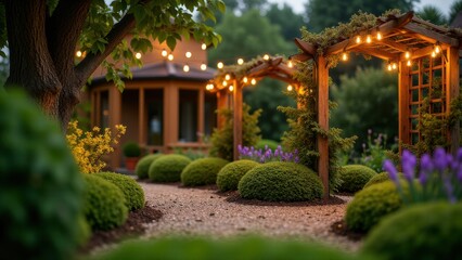 Obraz premium Wedding photography booth, Fairy tale garden with trellis and twinkle lights