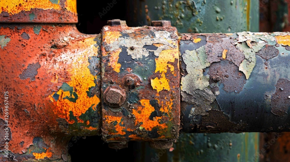 Poster weathered pipe with rust and flaking paint in close-up view