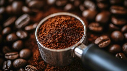Close Up of Freshly Ground Coffee with Fine Texture and Aroma